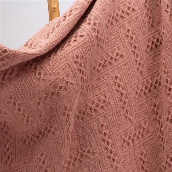 Glitzhome Glitzhome Coral Pink Grid Cotton Woven Throw