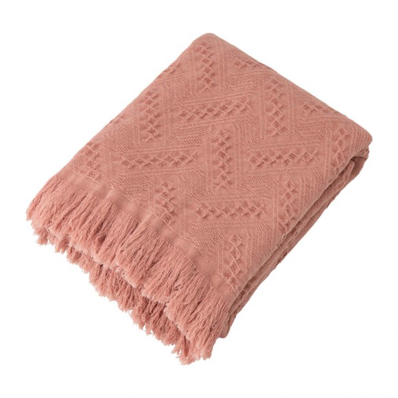 glitzhome Glitzhome Coral Pink Grid Cotton Woven Throw