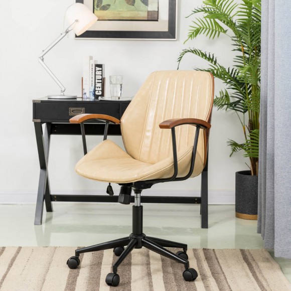Glitzhome Glitzhome Cream Leatherette Adjustable Swivel Desk Chair/Task Office Chair