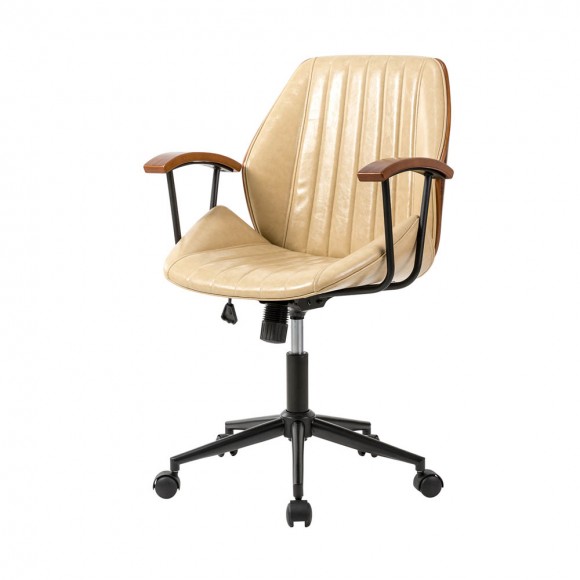 glitzhome Glitzhome Cream Leatherette Adjustable Swivel Desk Chair/Task Office Chair