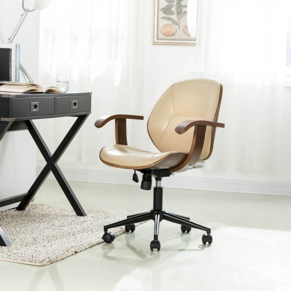 Glitzhome Glitzhome Cream PU Leather Adjustable Height Swivel Desk Chair/Task Chair