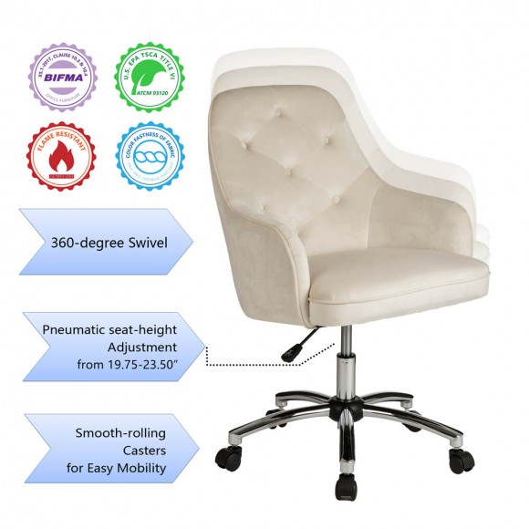 Glitzhome Glitzhome Cream Velvet Gaslift Adjustable Swivel Office Chair/Desk Chair