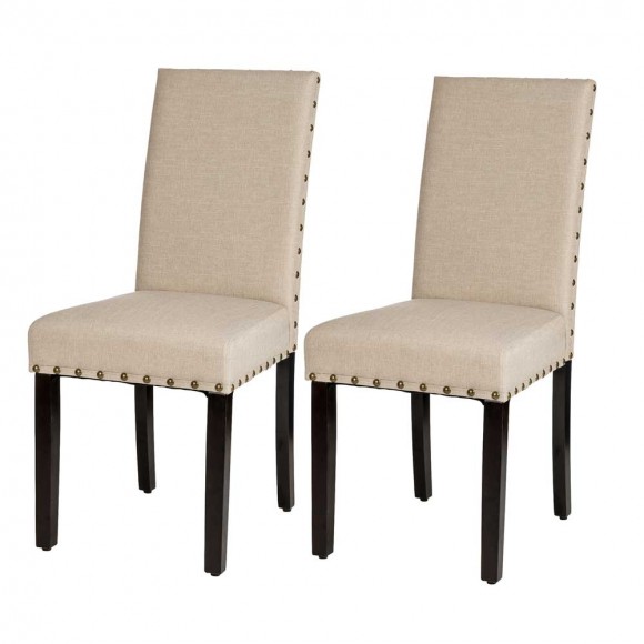 glitzhome Glitzhome Cream White Fabric Dining Chair with Adjustable Feet Nails Set of 2