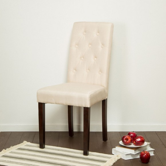 Glitzhome Glitzhome Cream White Upholstered Fabric Dining Chairs With Tufted Back Set Of 2