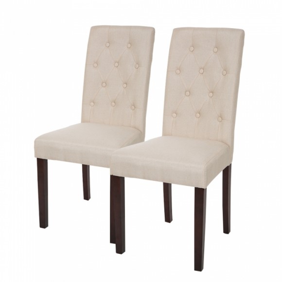 glitzhome Glitzhome Cream White Upholstered Fabric Dining Chairs With Tufted Back Set Of 2