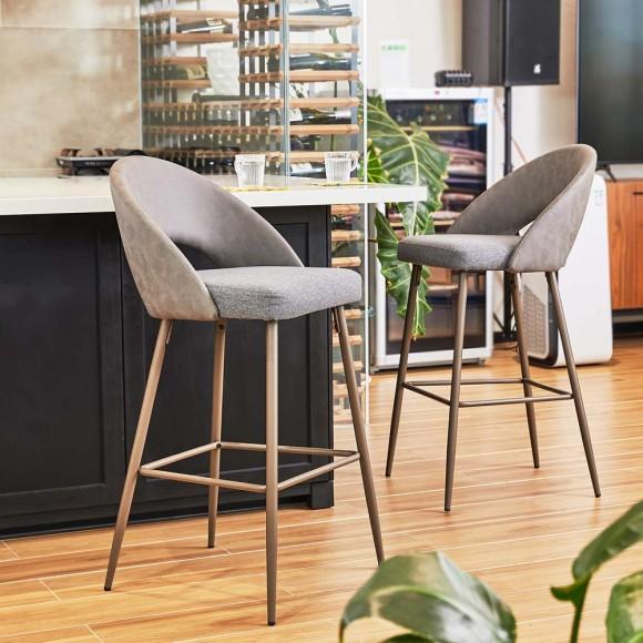Glitzhome Glitzhome Dark Gray Fabic Seat And Leatherette Backrest Bar Stool With Brown Tapered Metal Legs Set Of 2