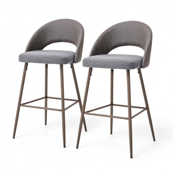 Glitzhome Glitzhome Dark Gray Fabic Seat And Leatherette Backrest Bar Stool With Brown Tapered Metal Legs Set Of 2