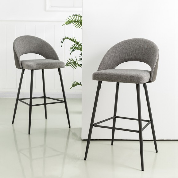 Glitzhome Glitzhome Dark Grey Mixing Fabric/Leatherette Bar Stool With Back And Tapered Metal Legs Set Of 2