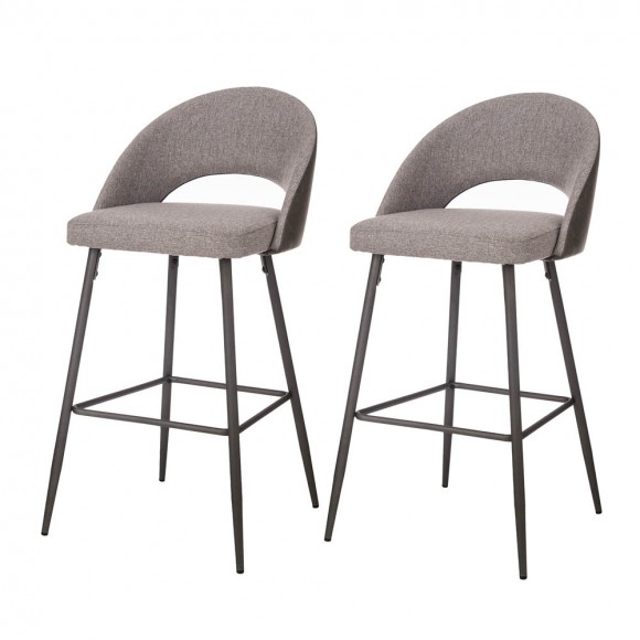 glitzhome Glitzhome Dark Grey Mixing Fabric/Leatherette Bar Stool with Back and Tapered Metal Legs Set of 2