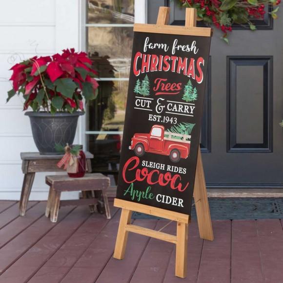 Glitzhome Glitzhome Double Sided Wooden Easel Porch Sign With One Changeable Sided Sign Board (Fall & Christmas)