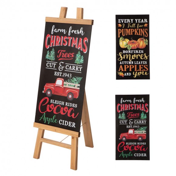 glitzhome Glitzhome Double Sided Wooden Easel Porch Sign with One Changeable Sided Sign Board (Fall & Christmas)