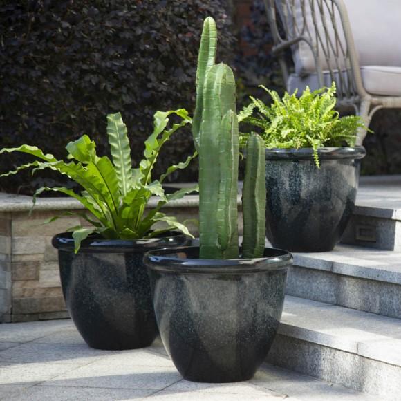 Glitzhome Glitzhome Eco-friendly Large Faux Ceramic Round Plastic Pot Planters Set Of 3