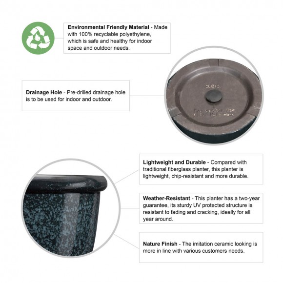 Glitzhome Glitzhome Eco-friendly Large Faux Ceramic Round Plastic Pot Planters Set Of 3