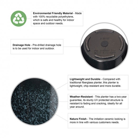 Glitzhome Glitzhome Eco-friendly Large Faux Ceramic Tall Bowl Plastic Pot Planters Set Of 2