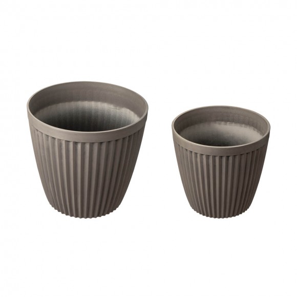 Glitzhome Glitzhome Eco-friendly Large Faux Concrete Round Plastic Fluted Pot Planters Set Of 2