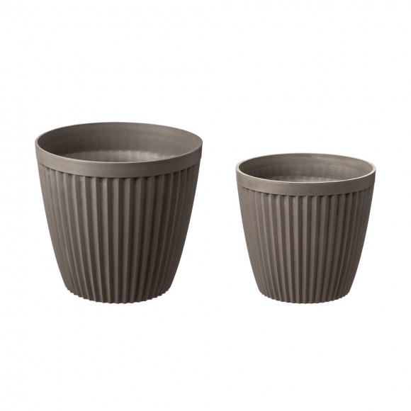 glitzhome Glitzhome Eco-friendly Large Faux Concrete Round Plastic Fluted Pot Planters Set of 2