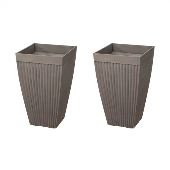 Glitzhome Glitzhome Eco-friendly Large Faux Concrete Tall Square Plastic Fluted Pot Planters Set Of 2