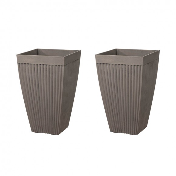 glitzhome Glitzhome Eco-friendly Large Faux Concrete Tall Square Plastic Fluted Pot Planters Set of 2 glitzhome Glitzhome Eco-friendly Large Faux Concrete Tall Square Plastic Fluted Pot Planters Set of 2