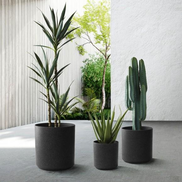 Glitzhome Glitzhome Eco-friendly Large Faux Marble Round Plastic Pot Planters Set Of 3
