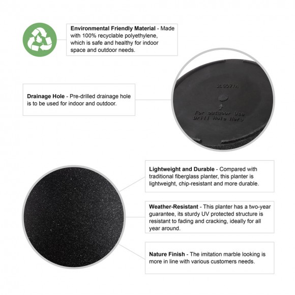 Glitzhome Glitzhome Eco-friendly Large Faux Marble Round Plastic Pot Planters Set Of 3