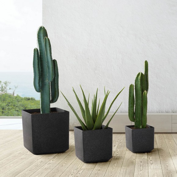 Glitzhome Glitzhome Eco-friendly Large Faux Marble Square Plastic Pot Planters Set Of 3
