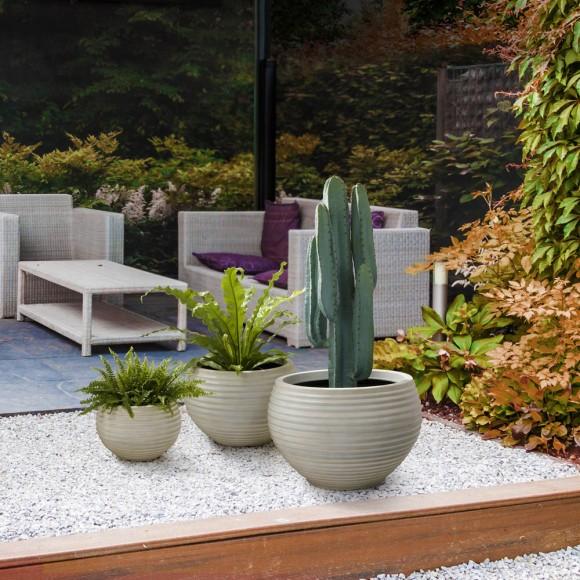 Glitzhome Glitzhome Eco-friendly Large Faux Porcelain Round Polyresin Fluted Planters Set Of 3