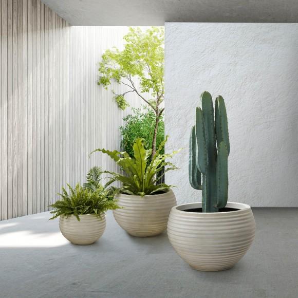 Glitzhome Glitzhome Eco-friendly Large Faux Porcelain Round Polyresin Fluted Planters Set Of 3