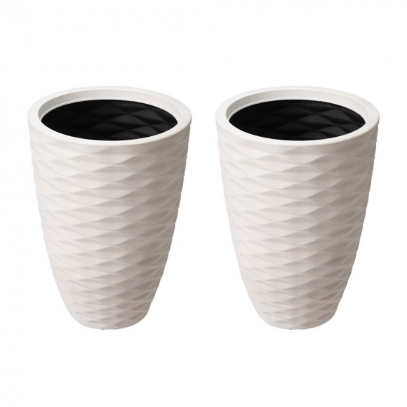 Glitzhome Glitzhome Eco-friendly Large Faux Porcelain Tall Round Polyresin Diamond Planters Set Of 2