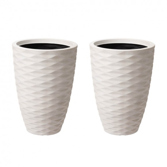 glitzhome Glitzhome Eco-friendly Large Faux Porcelain Tall Round Polyresin Diamond Planters Set of 2 glitzhome Glitzhome Eco-friendly Large Faux Porcelain Tall Round Polyresin Diamond Planters Set of 2