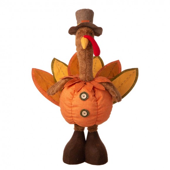 glitzhome Glitzhome Fabric Turkey Standing Decor With Telescoping Legs and LED Lights