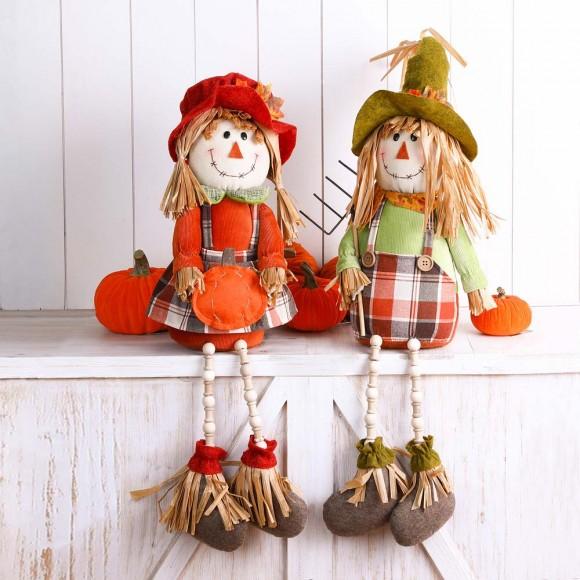 Glitzhome Glitzhome Fall Fabric Couple Scarecrow Shelf Sitter