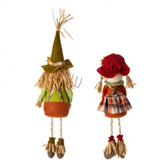 Glitzhome Glitzhome Fall Fabric Couple Scarecrow Shelf Sitter