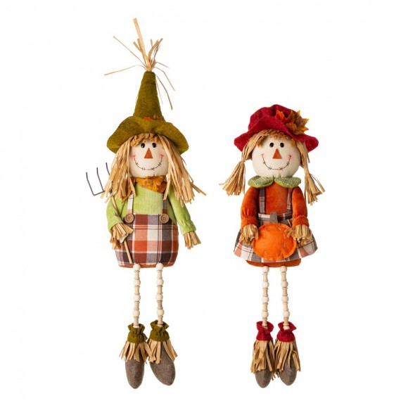 glitzhome Glitzhome Fall Fabric Couple Scarecrow Shelf Sitter