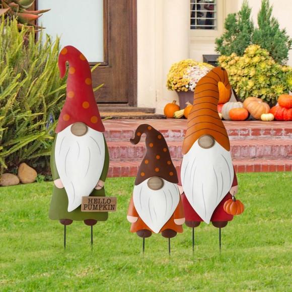 Glitzhome Glitzhome Fall Metal Gnome Family Yard Stake Or Wall Décor Or Standing Decor Set Of 3 (Three Functions)