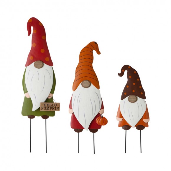 glitzhome Glitzhome Fall Metal Gnome Family Yard Stake or Wall Décor or Standing Decor Set of 3 (Three Functions)
