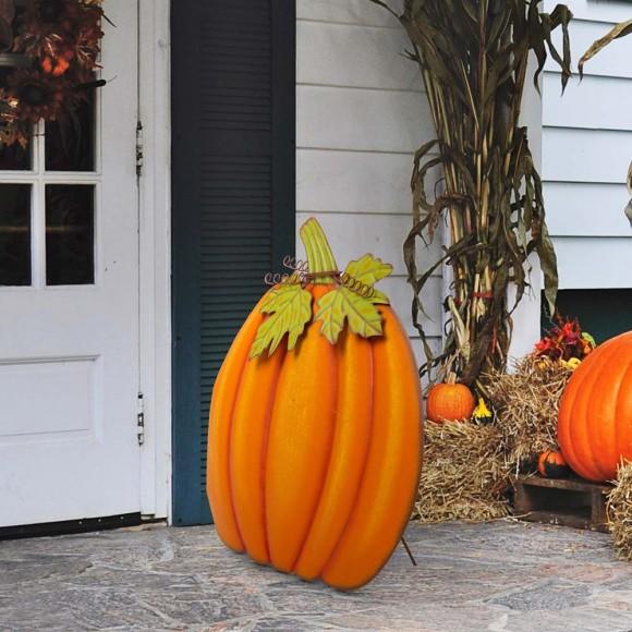 Glitzhome Glitzhome Fall Oversized Metal Pumpkin Yard Stake Or Wall Décor Or Standing Decor (Three Functions)