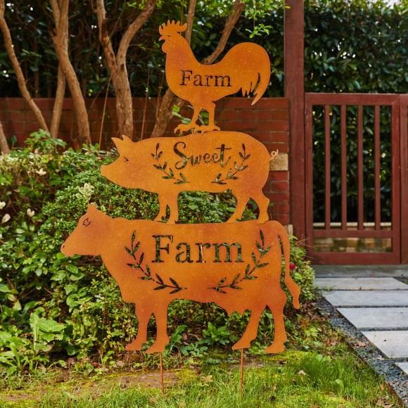 Glitzhome Glitzhome Farm Sweet Farm Metal Farmhouse Animals Silhouette Sign Yard Stake Or Wall Décor Set Of 3