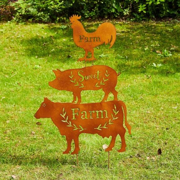Glitzhome Glitzhome Farm Sweet Farm Metal Farmhouse Animals Silhouette Sign Yard Stake Or Wall Décor Set Of 3
