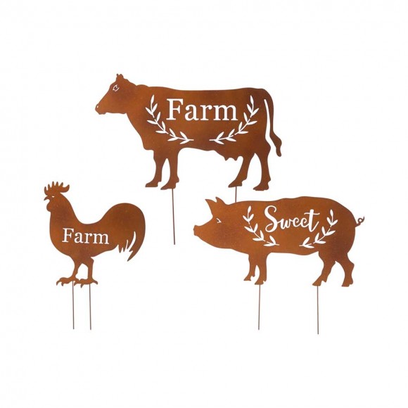 glitzhome Glitzhome Farm Sweet Farm Metal Farmhouse Animals Silhouette Sign Yard Stake or Wall Décor Set of 3