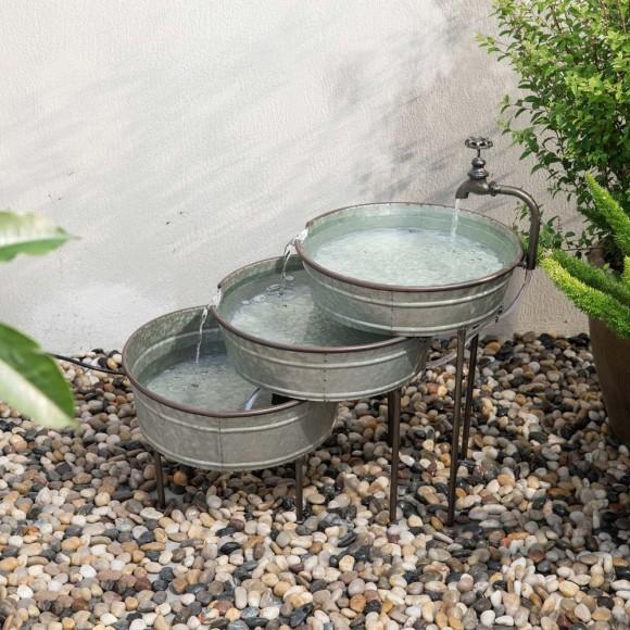 Glitzhome Glitzhome Farmhouse 3-Tiered Galvanized Metal Cascading Water Garden Fountain