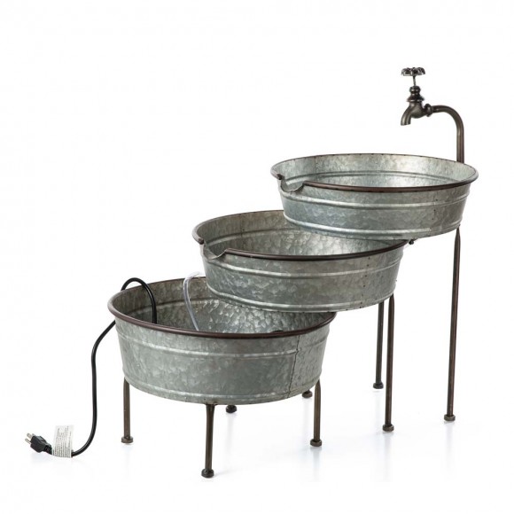 glitzhome Glitzhome Farmhouse 3-Tiered Galvanized Metal Cascading Water Garden Fountain