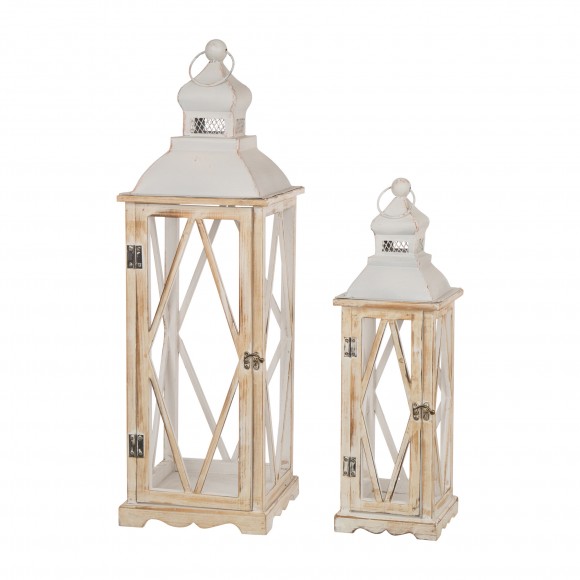 glitzhome Glitzhome Farmhouse Decorative Wood/Metal Lanterns Set of 2