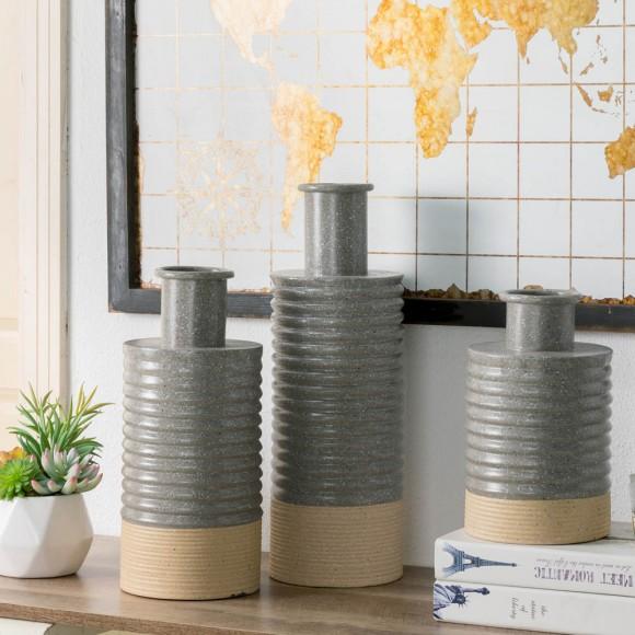 Glitzhome Glitzhome Farmhouse Gray/Brown Two-tone Decorative Metal Vase Set Of 3