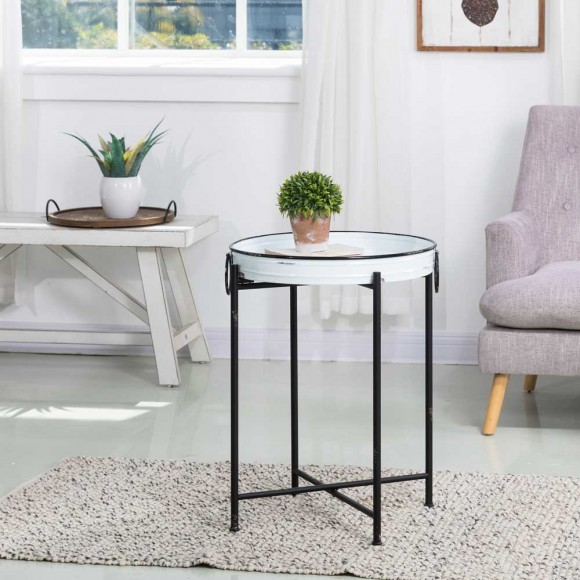Glitzhome Glitzhome Farmhouse Metal Enamel Serving Tray Table