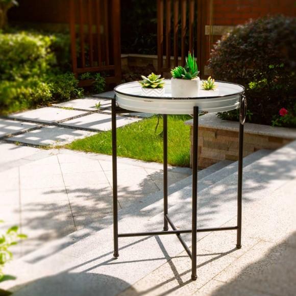 Glitzhome Glitzhome Farmhouse Metal Enamel Serving Tray Table