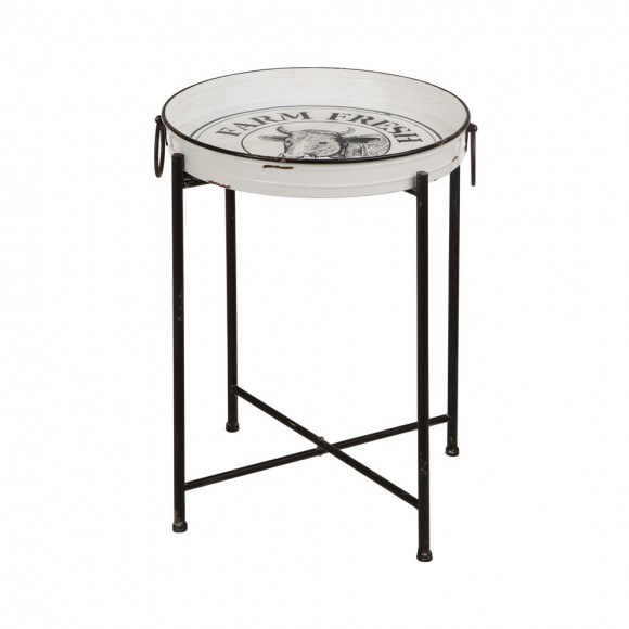 glitzhome Glitzhome Farmhouse Metal Enamel Serving Tray Table