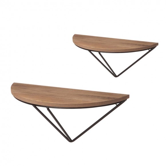 glitzhome Glitzhome Farmhouse Metal/Wooden Half-round Shaped Wall Shelves Set of 2