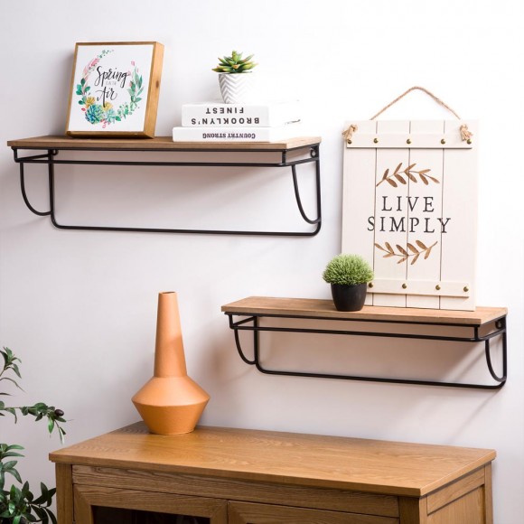 Glitzhome Glitzhome Farmhouse Metal/Wooden Wall Mounted Shelves Set Of 2