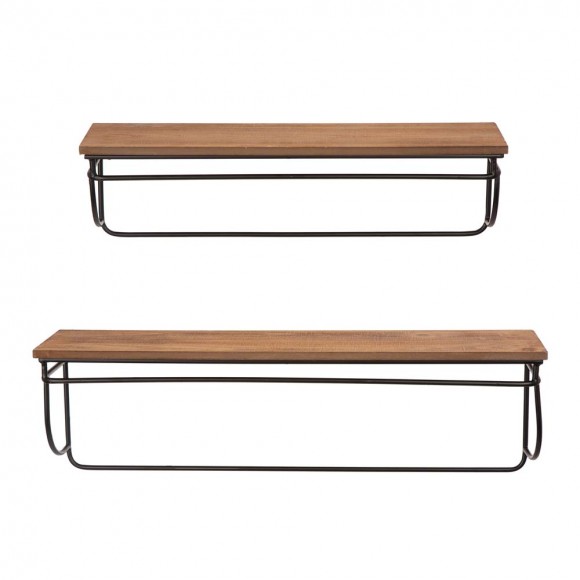 Glitzhome Glitzhome Farmhouse Metal/Wooden Wall Mounted Shelves Set Of 2