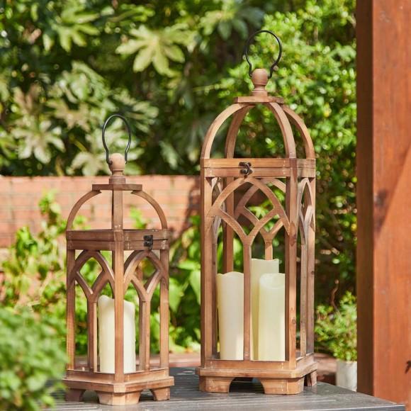Glitzhome Glitzhome Farmhouse Natural Wooden Church Window Lanterns Set Of 2